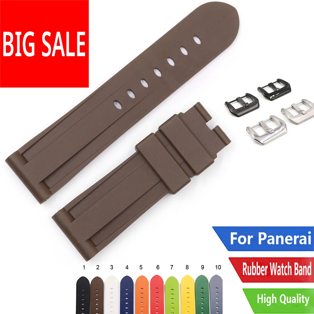 

CARLYWET 22 24mm Wholesale Green Yellow Brown Waterproof Silicone Rubber Replacement Watch Band Loops Strap For Panerai Luminor