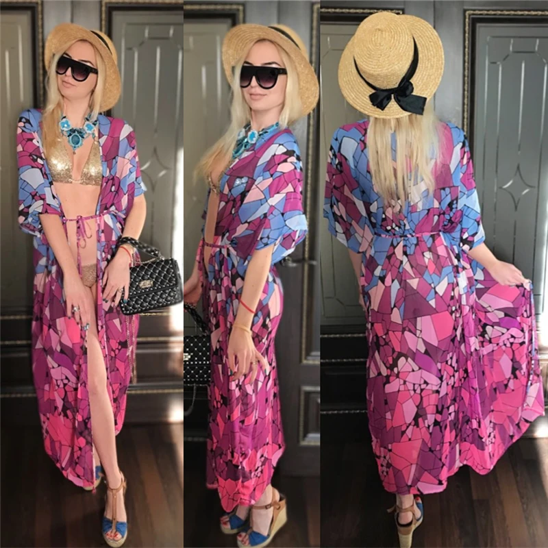 Женский купальник парео Пляжное Платье накидка размера плюс с фиолетовым