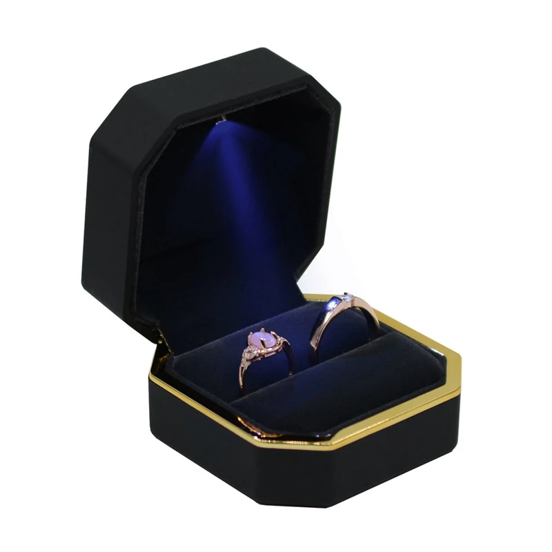 

Ring Box with Led, Square Paint Wedding Ring Case Jewelry Gift Box Light for Proposal Engagement Wedding