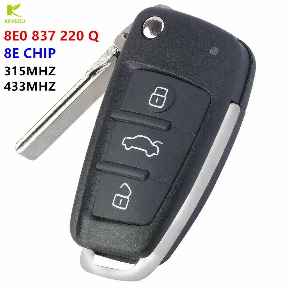 Запасной 3-кнопочный пульт дистанционного управления KEYECU для Audi A6L Q7 2006-2012 8E0837220Q 315/433 МГц 8E электронный чип 8E0 837 220 Q/M/T