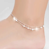 new sexy barefoot jewelry plata star beads star mix design double deck anklet for women girl silver color foot bracelet