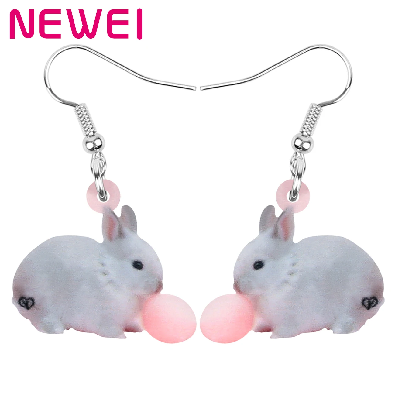 

Newei Acrylic Easter Eggs Gray Hare Rabbit Bunny Pet Earrings Animal Dangle Drop Jewelry For Women Girls Kids Fun Festival Gift