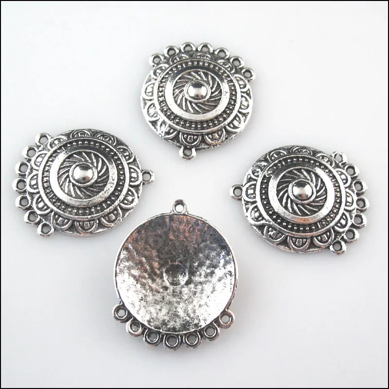 6 новые шармы круглой формы в форме цветка Тибетский серебристый цвет Кулоны из