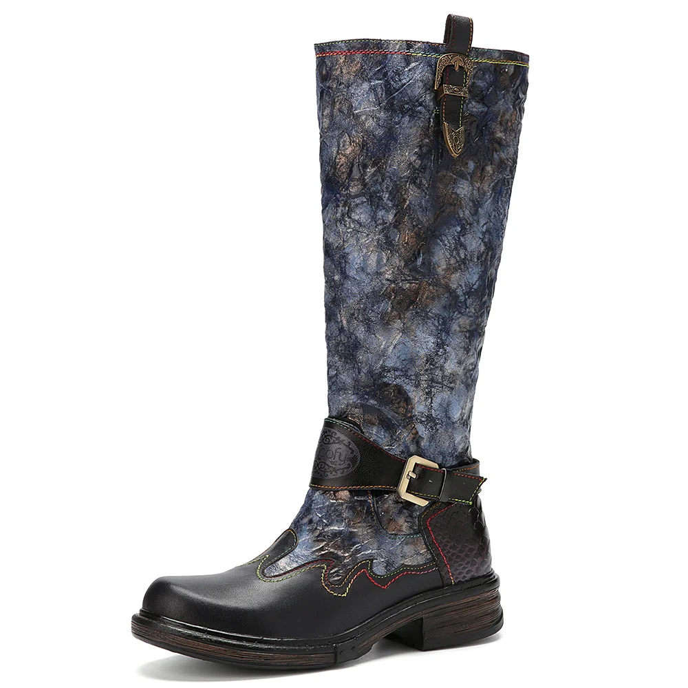 

SOCOFY Women Genuine Leather Mid-calf Boots Bohemian Retro Motorcycle Boots Bohemian Boots Women Shoes Botas Mujer 2021
