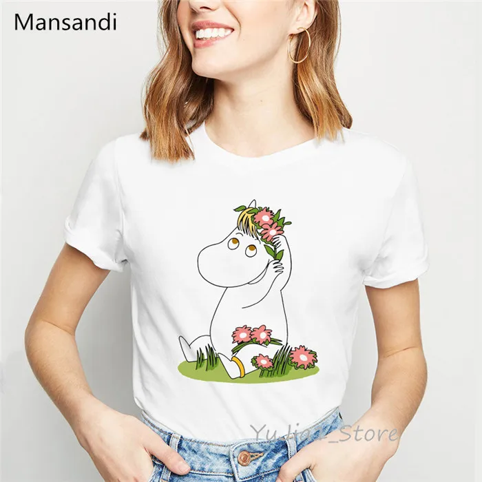 Moomins, футболка с надписью на день, футболки с графическим принтом, женские модные Забавные футболки, Женская Футболка harajuku tumblr, топы, футболка femme - Цвет: Y72831