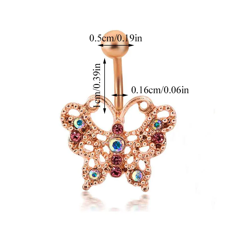 

Dangle Belly Button Ring Rose Gold Belly Bar Body Butterfly Navel Piercing