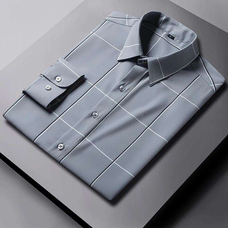 Men Autumn Spring Summer Winter Turn-down Collar Business Casual Striped Long Sleeve Shirt men clothing 2021