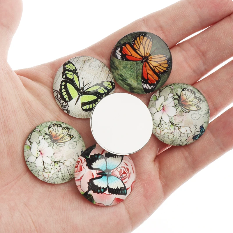 

Colorful Butterfly Round photo glass cabochon demo flat back Fit 10 12 14 18 20 25 30 35mm Setting Base DIY Jewelry Making