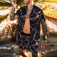 new summer mens fashion suit printed hawaiian short sleeved button shirtbeach shorts street casual mens fitness suit m 3xl