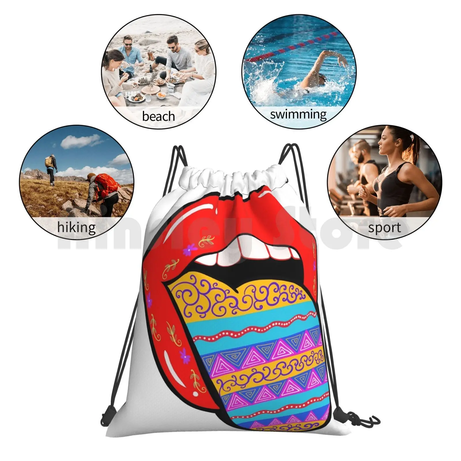 

Lip Popart Backpack Drawstring Bags Gym Bag Waterproof Lipsense Lipart Popart Colorful Psychedelic Surrealart