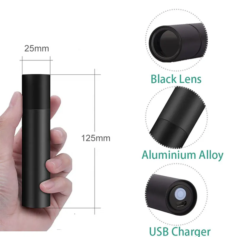 TWMT 3W СВЕТОДИОДНЫЙ УФ фонарик светильник USB Перезаряжаемые черный Фонари 365nm
