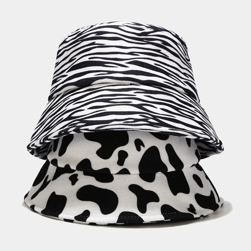 

Unisex Winter Thicken Bucket Hat Zebra Stripes Leopard Cow Print Fisherman Cap L4ME