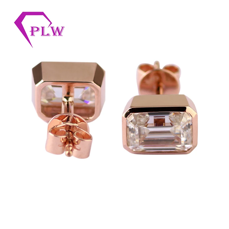 Halo 1,1 Ct рядом с белым изумрудом серьга с муассанитом шпилька 14K розовое золото современный женский любимый - Цвет камня: 14K One Pair
