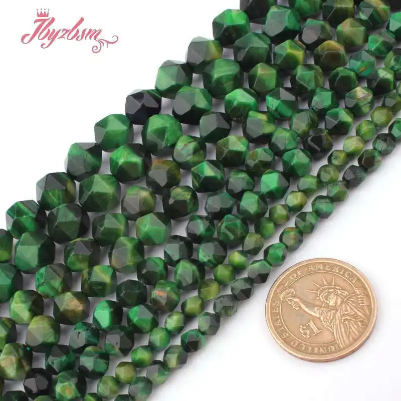 

GreenTiger Eye Beads Round Faceted Natural Stone Spacer Beads for Men Women Accessories DIY Necklace Bracelet Jewelry Making 15"