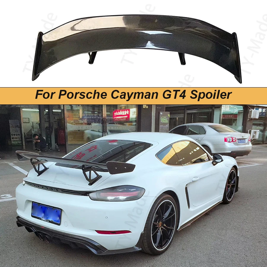 

Carbon Fiber Rear Spoiler Boot lip Tail Wings FOR Porsche Cayman 981 986 987 718 GT4 GT 2016 2017 2018 2019 External Decoration
