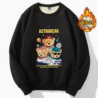 astronaut teddy bear creativity printed hoodie warm wool casual loose long sleeve pullover harajuku hip hop couple sweatshirt s