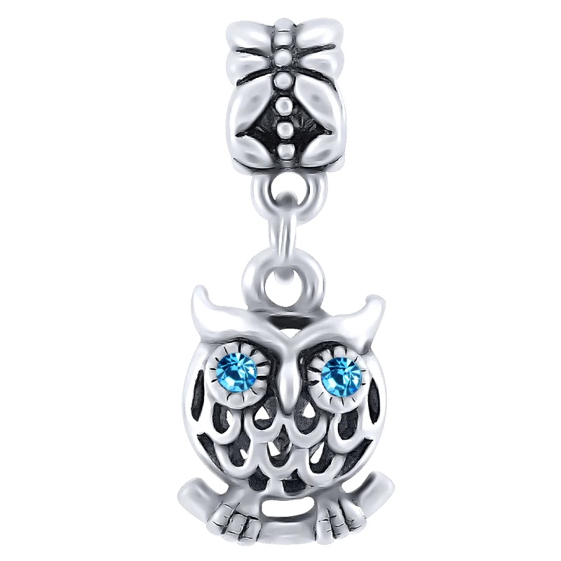Подвеска совы с хрустальными глазами из стерлингового серебра 925|owl charm|charm bead