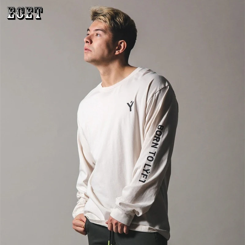 

Summer streetwear fashion men's T-shirt round neck cotton long-sleeved sportswear jogger leisure fitness sportswear