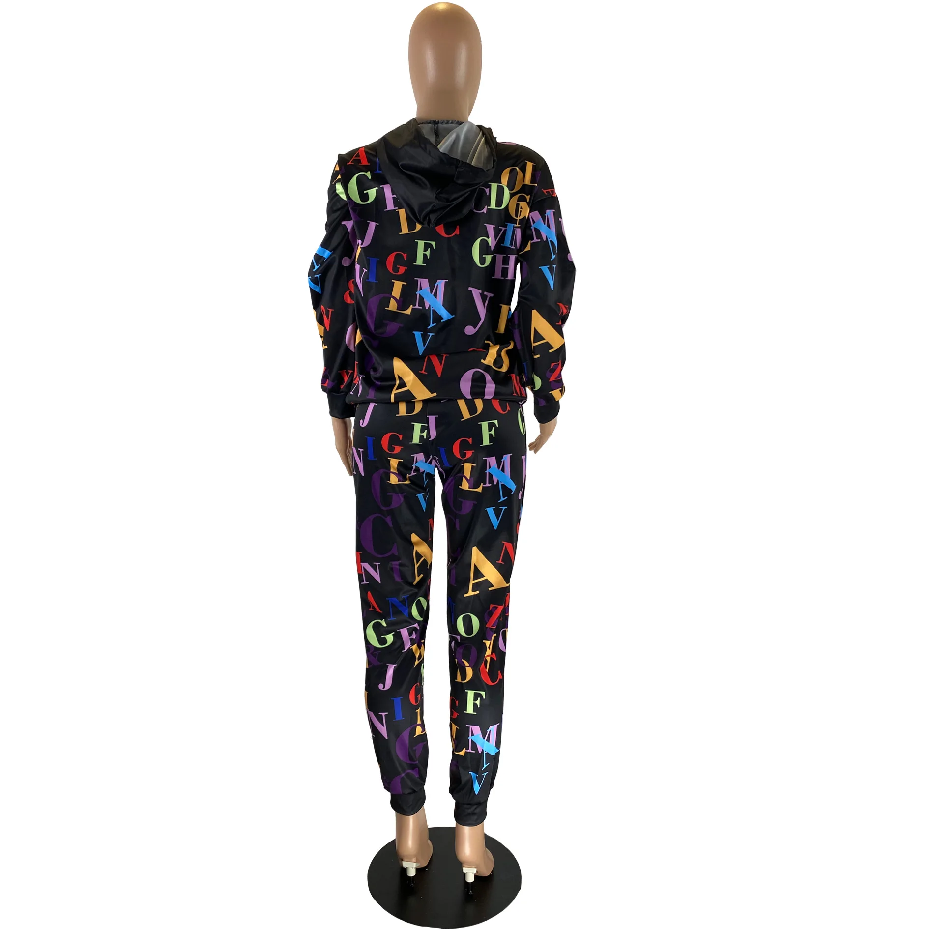 

Fashion letter print sweat suits women matching sets Long sleeve hoodie+trousers 2 piece set Black loose outfits for women