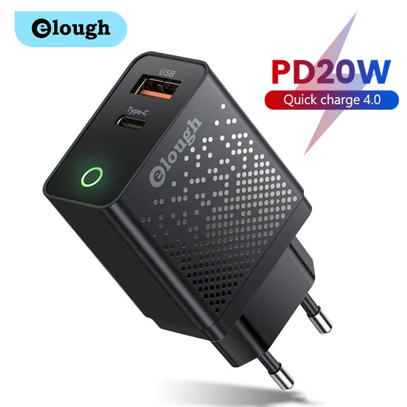 

Elough USB Charger Quick Charge 4.0 3.0 PD 20W USB Type C Fast Charger For iPhone 13 12 Huawei Xiaomi 2 Ports Wall Phone Charger