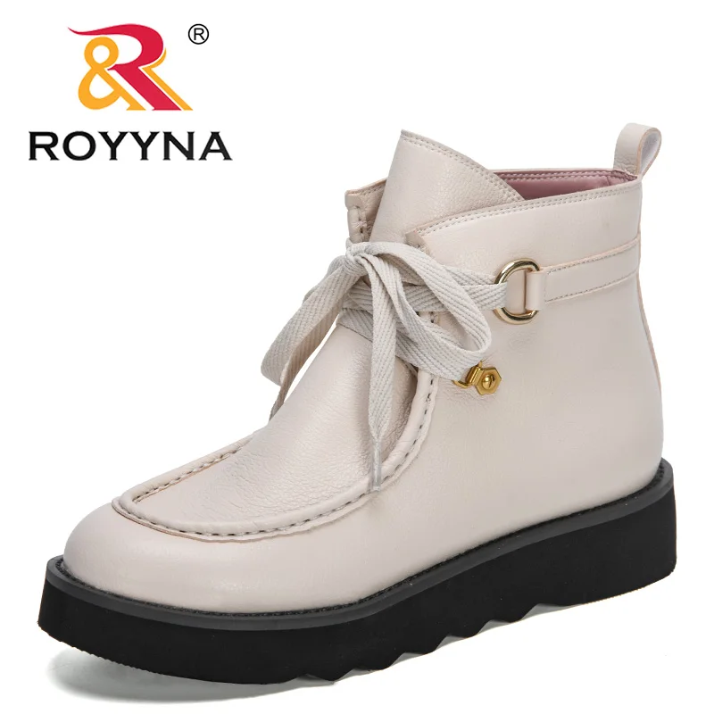 

ROYYNA 2021 New Designers Classics Ankle Boots Women White High Top Booties Ladies British Wind Boots Female Winter Flat Shoes