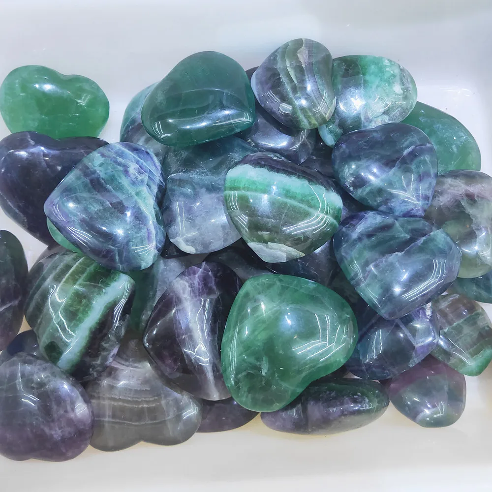 

6.5cm Quartz Heart Natural rainbow fluorite crystal hearts green fluorite Shape Crystals Healing Gift