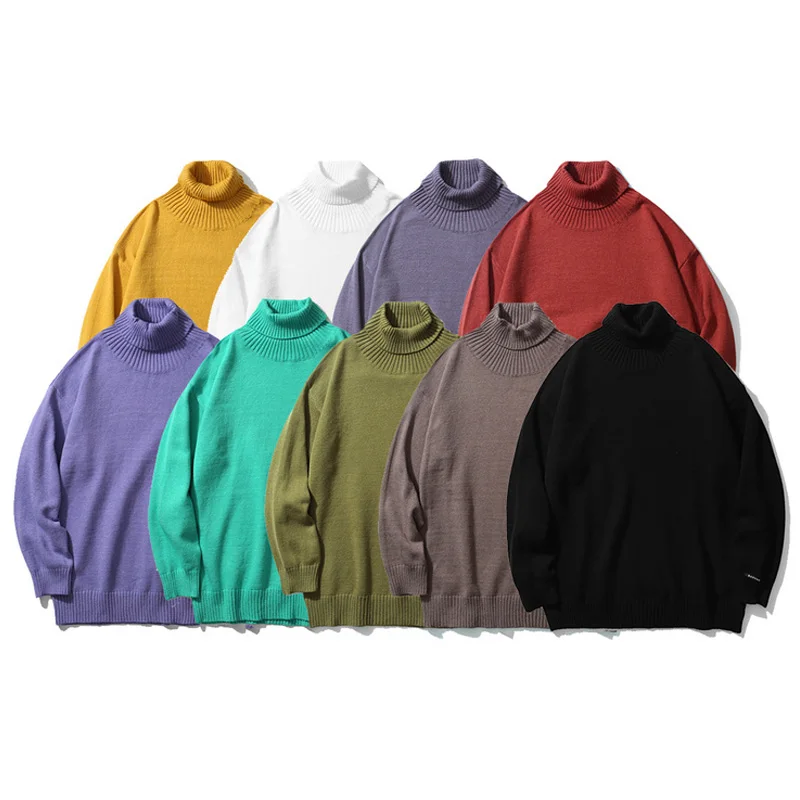 

Mens Solid Knit Turtleneck Sweater Streetwear HipHop 2020 AW Unisex Vintage Harajuku Loose Knitted Couple Pullover Tops 9-Color