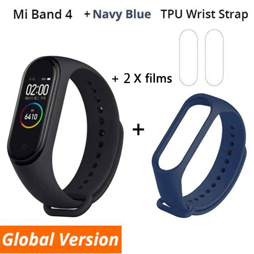 B4 n film n DK blue Xiaomi mi-браслет 4 Smart Bluetooth 5,0 mi Band 4 Браслет фитнес-браслет AMOLED сенсорный экран Музыка AI сердце - Цвет: B4 n film n DK blue