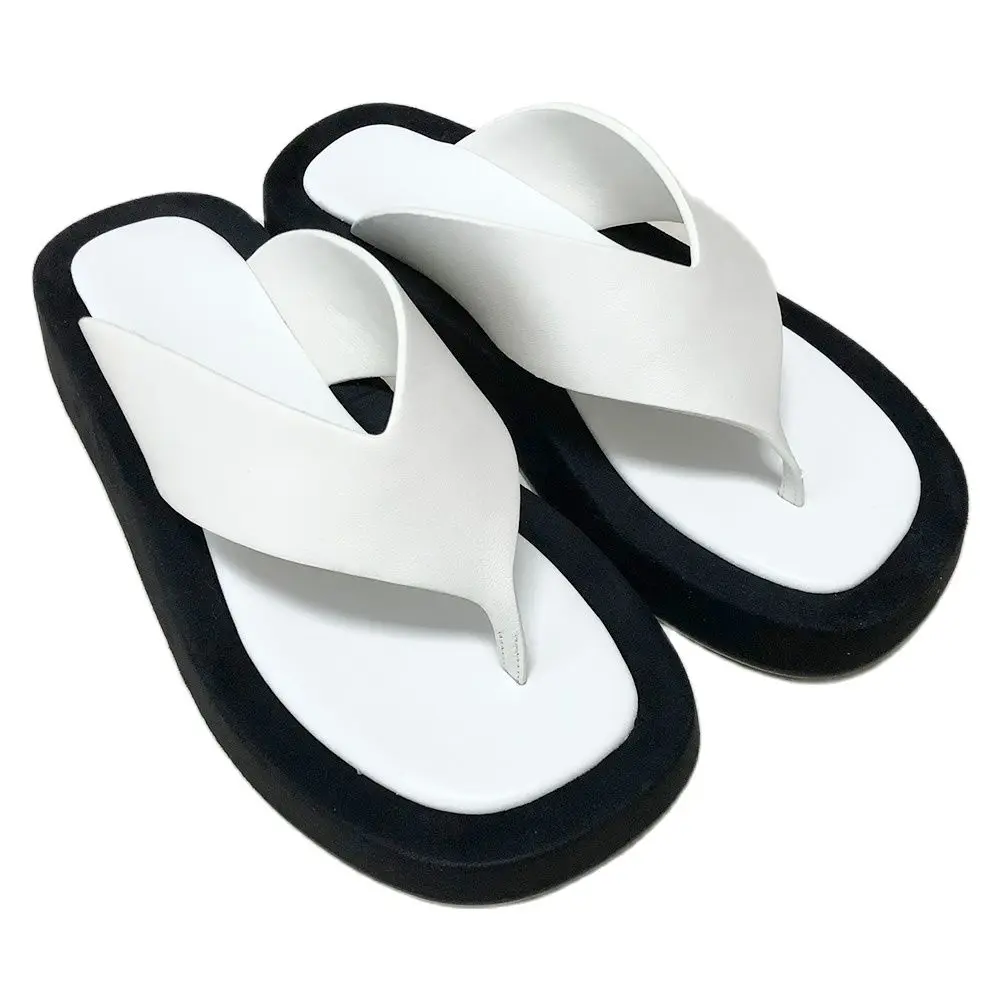 Сланцы женские из натуральной воловьей кожи пляжные шлепанцы на платформе