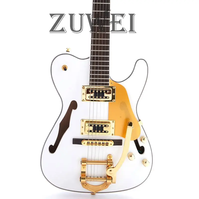 F Hole Semi Hollow Body TL Electric Guitar Gold Hardware Set In Joint White Color | Спорт и развлечения