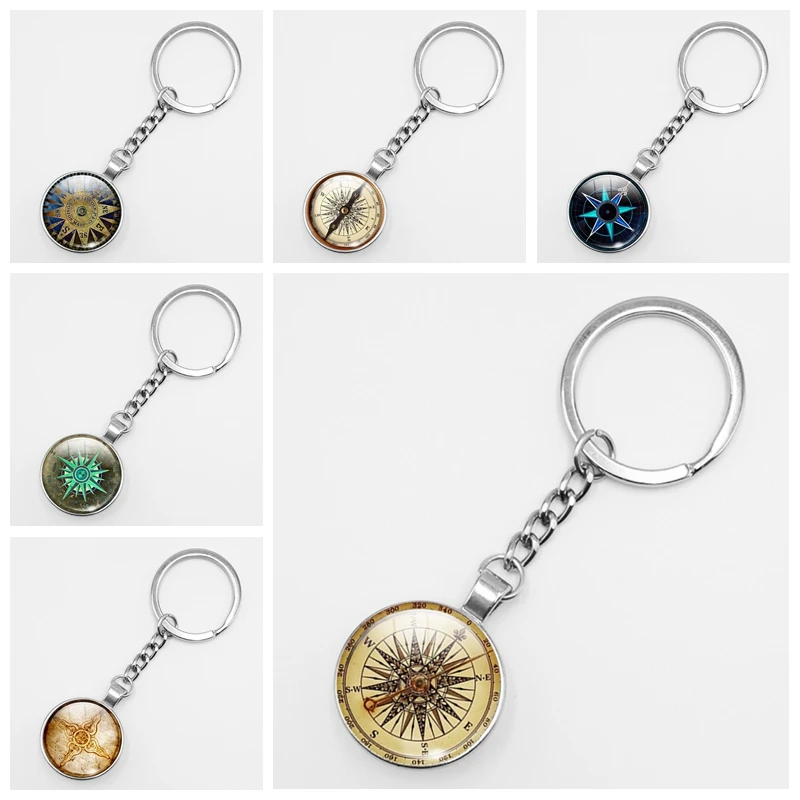 

HOT! 2019 New Key Chain Retro Compass Glass Convex Round Pendant Key Ring Fashion Jewelry Family Friends Gift