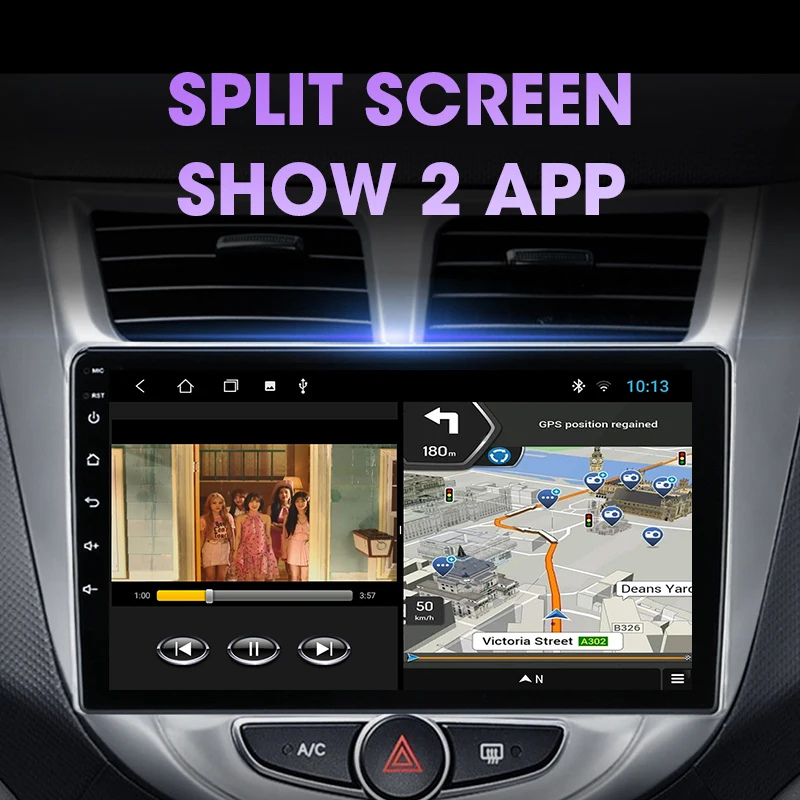 Автомагнитола JMCQ 2din 10.1" Android 9.0 с мультимедиа-видеоплеером, навигацией GPS и цифровой звуковой обработкой DSP для Hyundai Solaris 1 2010-2016 гг. с двумя слотами для установки.