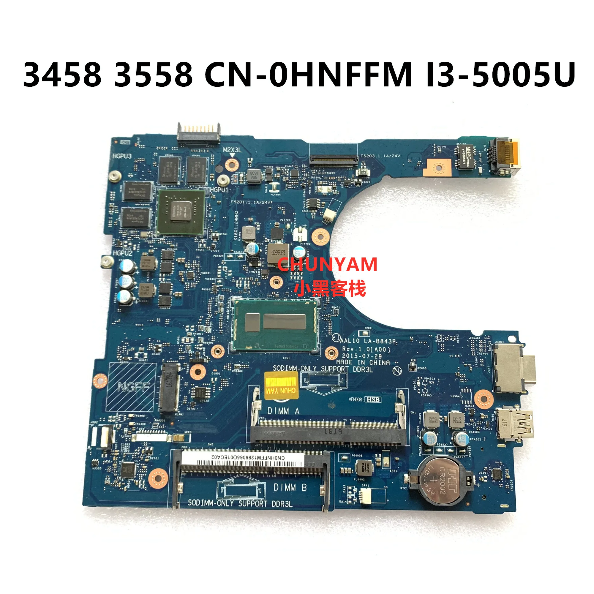 Kefu CN-0HNFFM HNFFM для Dell vostro 3458 3558 Материнская плата ноутбука AAL10 LA-B843P i3-5005U VGA порт материнская плата