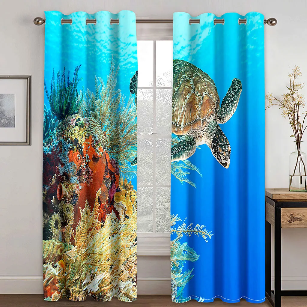 

3D Dolphin Underwater World Animal Pattern Blackout Curtain Kit, Suitable for Children's Living Room and Bedroom Home Curtains
