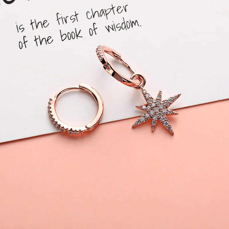 Крошечные трендовые серебряные серьги-подвески в форме звезды с фианитами маленькие круглые серьги-кольца с кристаллами для женщин ювелирные изделия E-h0375