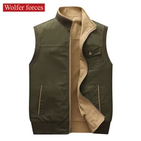 double face tooling waistcoat mens spring and autumn cotton sleeveless vest coat two sides of the jacket stand collar fishing