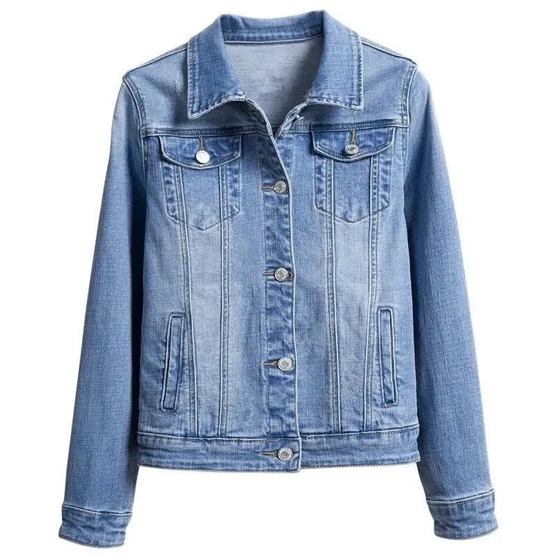 

New Plus Size Denim Jacket Women Autumn Lapel Long Sleeve Short Outwear Vintage M75 Casual Jean Jacket Bomber Denim Coat Female