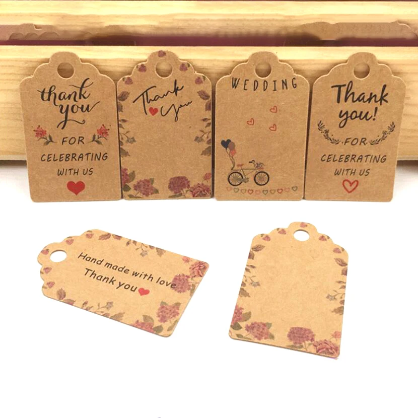 

50PCS 5x3cm Kraft Tags Labels Thank you with Red Heart Gift Wrapping Paper Hang Tags Paper Cards Wedding Party Home Decorations