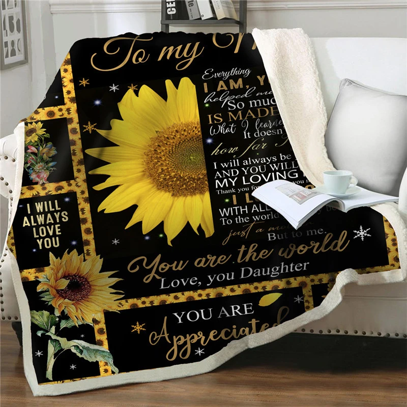 

Letter To My Mom Sherpa Blankets Sunflower 3D Printed Adult Kids Gift Beddings Quilts Cover Sofa Travel Office Throw Nap Blanket