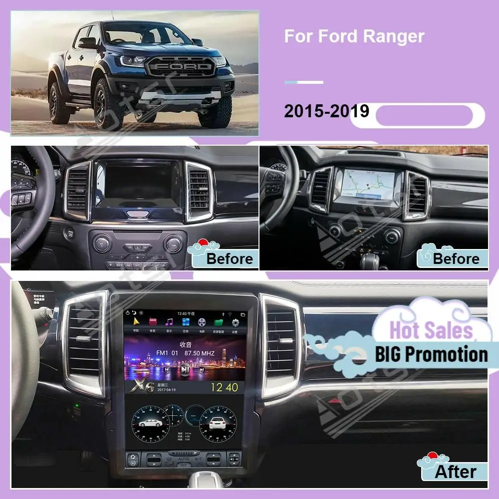 Reproductor Multimedia para coche, Radio estéreo con Android 9, pantalla Tesla de 128G, unidad principal, Navi, para Ford Ranger 2015, 2016, 2017, 2018, 2019, 2020, 2021