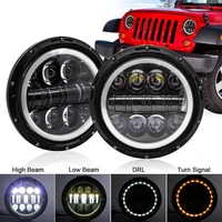 safego 2pcs 500w 7 round led angel eyes wrangler headlight turn signal drl high low beam for offroad motorcycle amberwhite