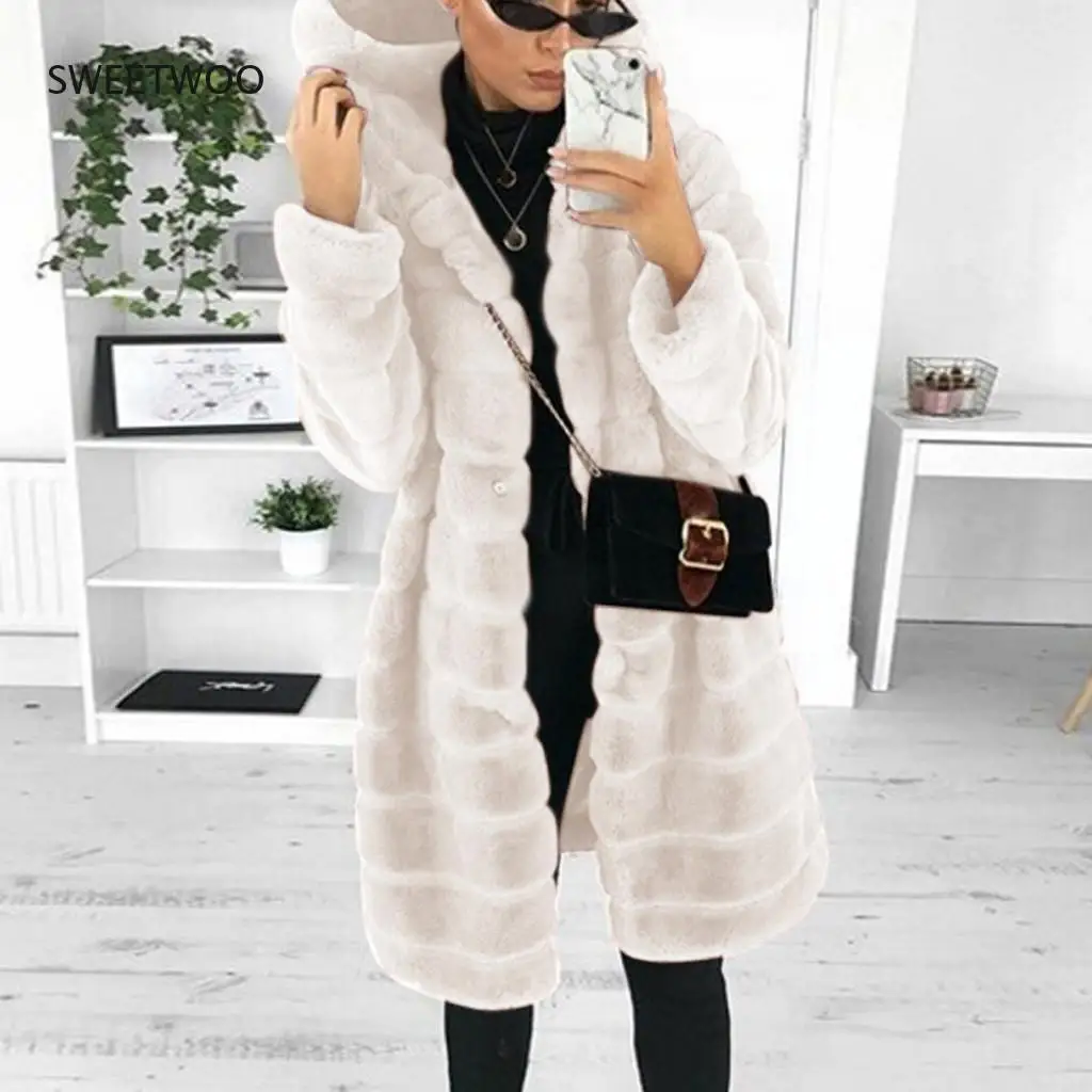 Womens Faux Fur Long Coat Winter Long Sleeve Waistcoat Body Thick Warmer Fashion Woman Outwear Jacket Coat Casaco Feminino 2022