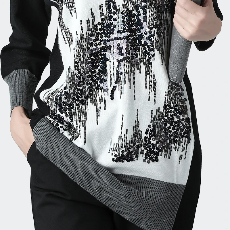 100% хлопок женский свитер с пайетками длинными размера плюс ВЯЗАННЫЙ ПУЛОВЕР
