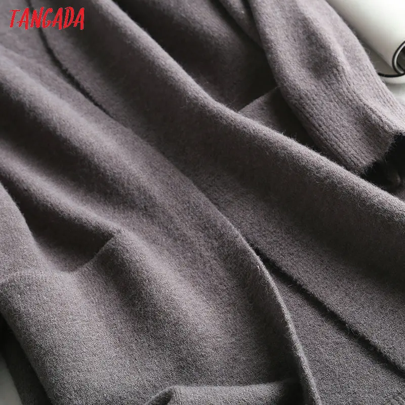 Tangada женский однотонный длинный кардиган вязаный крючком свитер в Корейском стиле Топ с длинным рукавом Женский вязаный кардиган пальто BC19