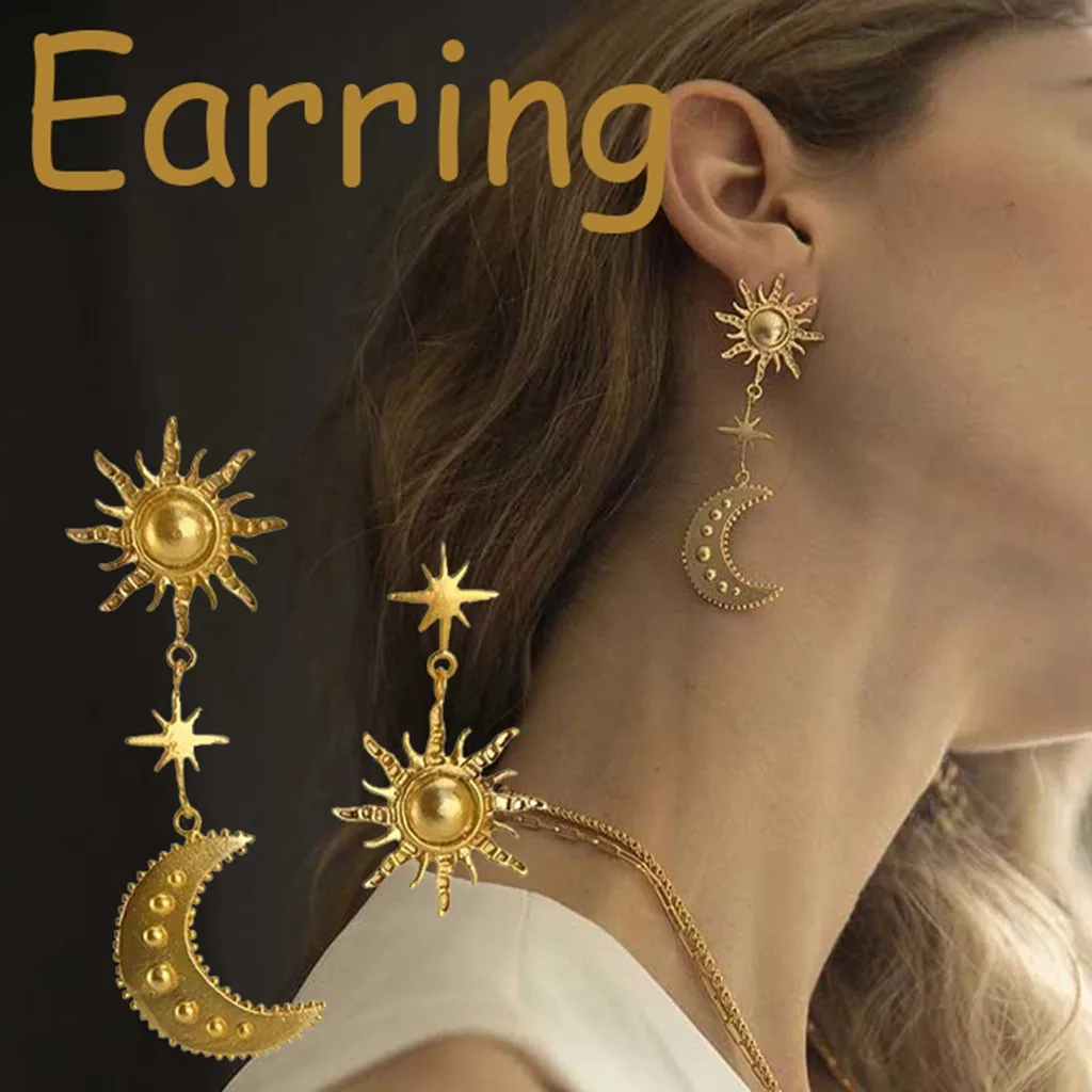 Женские серьги в богемном стиле Ретро стиль звезда солнце луна металл золото