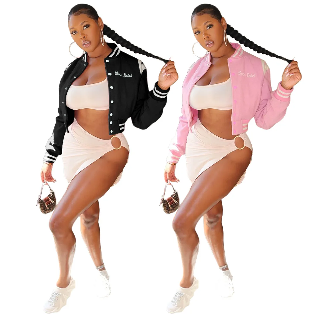 

Женская куртка, пикантная Повседневная бейсбольная куртка с длинным рукавом, короткая куртка певицы, спортивные куртки с вышивкой