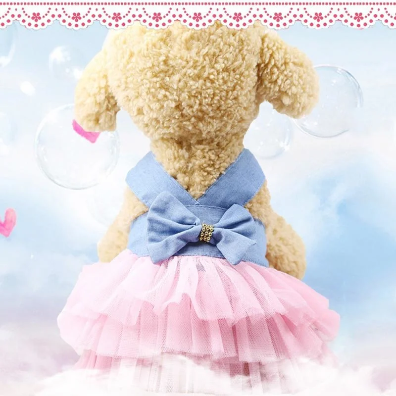 

Summer Princess Dress For Dog Party Dress Puppy Costume Spring Pet Clothes Dog Clothes Striped Suspender Skirt Mesh Skirt