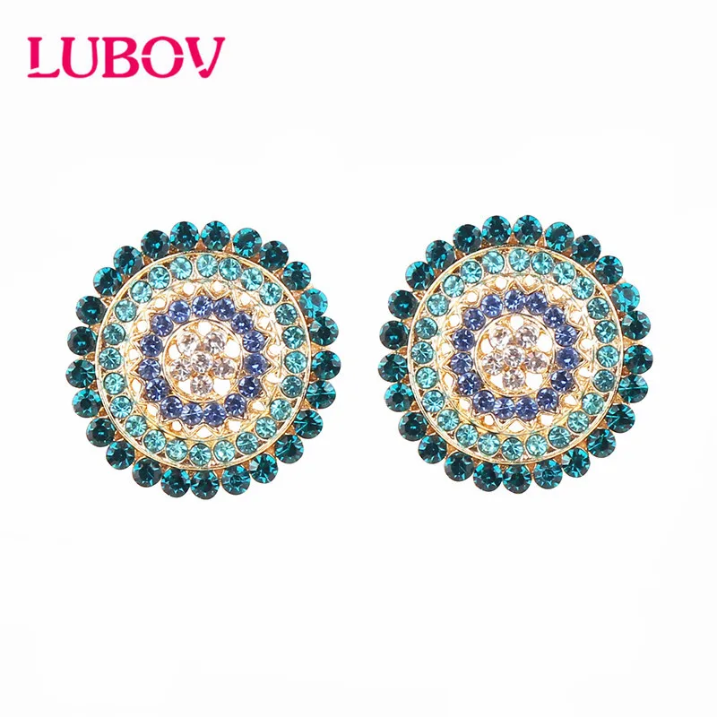 LUBOV Новые Полные Стразы Золотые круглые серьги гвоздики с инкрустацией из