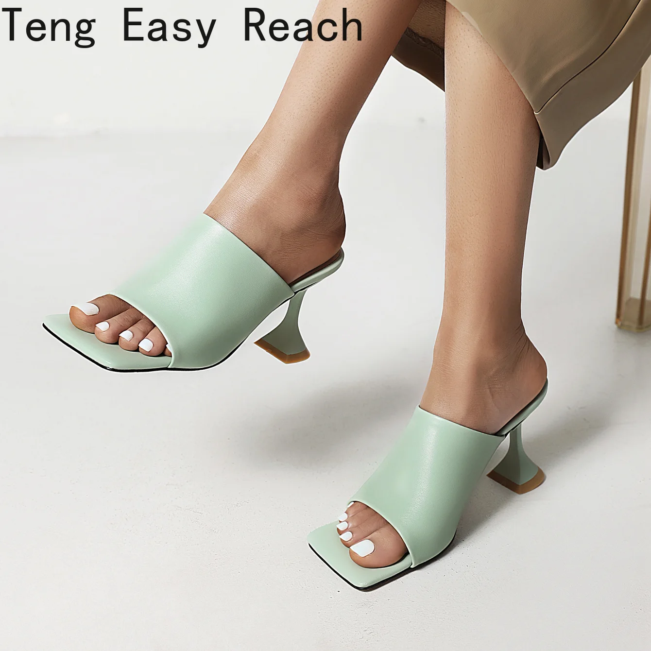 

2021Summer Women Pumps Square Toe Ladies Heel Mules Sexy Thin High Heels Sandals Slippers Female Fashion Woman Shoes 9CM