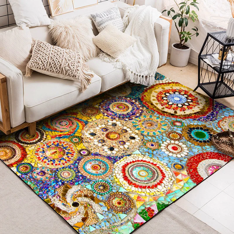 

Bohemian National Wind Rug Imitation Cobblestone Bedroom Living Room Carpet Kitchen Bathroom Floor Mat Bed Blanket Mat